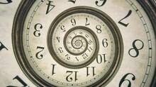 Vintage Abstract Infinite Spiral Clock Face Seamless Animation. Surreal Watch Twisted Time Motion Graphic Concept