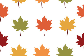 Wall Mural - Seamless pattern of colorful maple leaves. Autumn maple leaves on a white background. Vector illustration