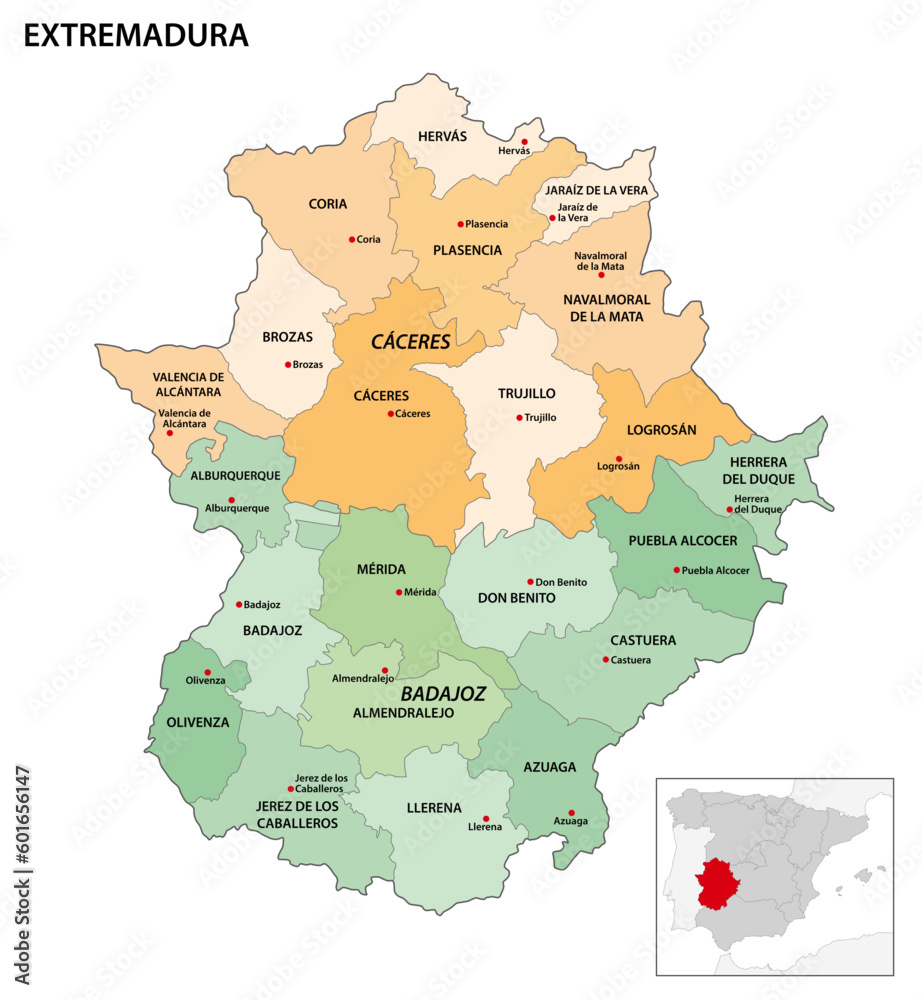 Administrative map of the regions in the Spanish Autonomous community ...