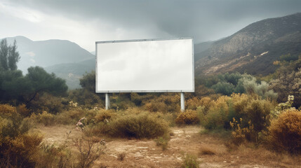 Blank, empty billboard in a desolate nature place. Generative AI