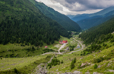 Sticker - View of Goat Creek Chalet next to Transfagarasan Road in Carpathian Mountains in Romania