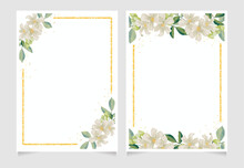Watercolor White Gardenia And Thai Style Flower Bouquet Gold Glitter Wreath Frame