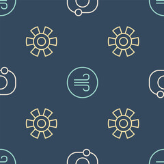 Wall Mural - Set line Solar system, Sun and Windy weather on seamless pattern. Vector