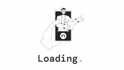 Aufkleber - Telemedicine bw loader animation. Animated online doctor in smartphone. Flash message 4K video footage. Isolated monochrome loading animation with alpha channel transparency for UI, UX web design