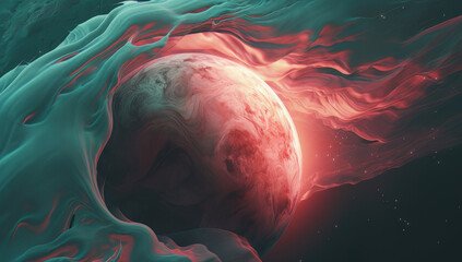 Wall Mural - an alien planet floats in cosmic space, bathed in a fantastic orange glow. this game concept art cap