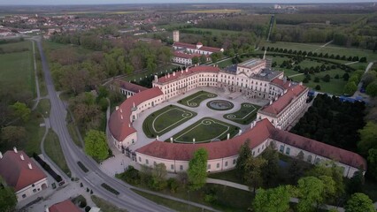 Wall Mural - Evening drone footage of the baroque style Esterhazy Palace of Fertőd, Hungary.