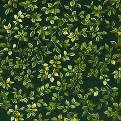 Wall Mural - Tiny Floral Leaves Pattern On Green Cotton Cloth Illustration