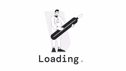 Fototapete - Fever check bw loader animation. Doctor male measuring body temperature. Flash message 4K video footage. Isolated monochrome loading animation with alpha channel transparency for UI, UX web design