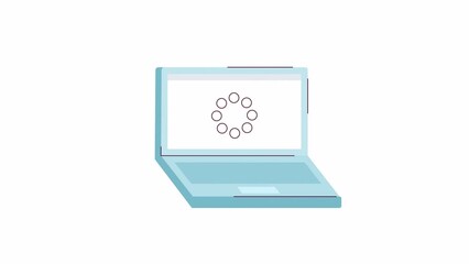 Fototapete - Animated buffering on laptop screen. Flat cartoon style icon 4K video footage for web design. Computer loading isolated colorful object animation on white background with alpha channel transparency
