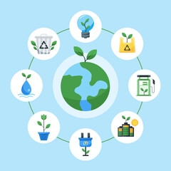 Green planet earth illustration. Ecology infographics vector. Environment flyer campaign.