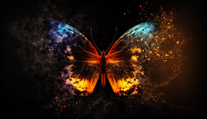 Fototapete - illustration of a color butterfly, abstract color background, generative ai.