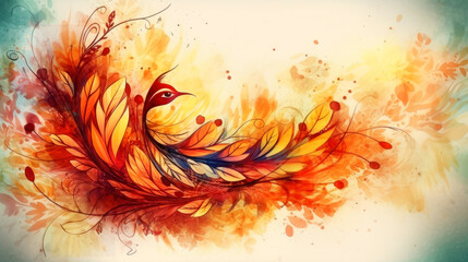 Poster - Watercolor bird and flower. generative ai.