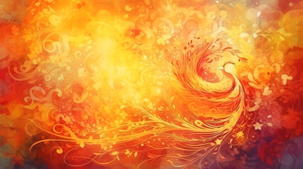 Poster - Watercolor phoenix and flower. generative ai.