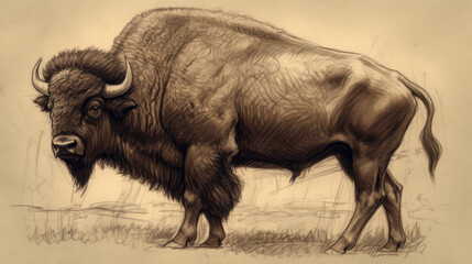 Wall Mural - illustration of bison, generative ai.