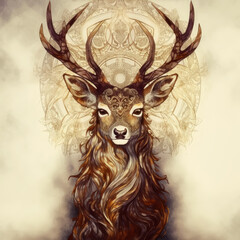 Wall Mural - sacred ornamental deer. gnerative ai.