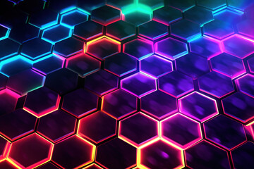 Sticker - Abstract Neon Hexagon background, Ai generated