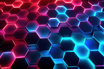 Wall Mural - Abstract Neon Hexagon background, Ai generated