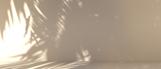 Wall Mural - blurred shadow of palm leaves on a yellow wall. abstract minimal background for a product presentati