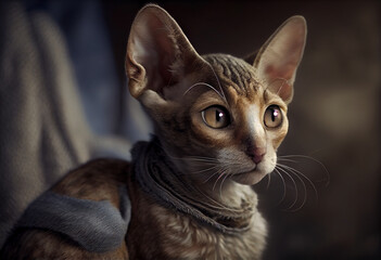 Poster - Beautiful photo Oriental Shorthair cat concept, contemporary natural and mood social background. 
Generative AI technology.