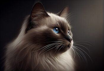 Poster - Beautiful photo Birman cat concept, contemporary natural and mood social background. 
Generative AI technology.
