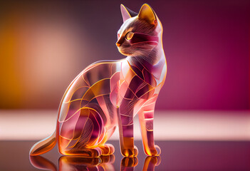 Poster - Japanese Bobtail cat from smooth elegant transparent fabric on bright bokeh background 3d pink and peach colors. 
Generative AI technology.