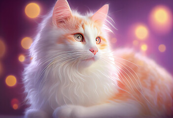 Poster - Savannah cat from smooth elegant transparent fabric on bright bokeh background 3d pink and peach colors. 
Generative AI technology.