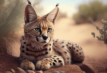 Aufkleber - Beautiful photo Savannah cat concept, contemporary natural and mood social background. 
Generative AI technology.
