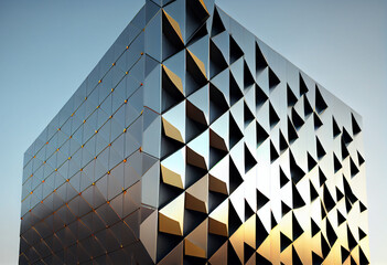 Aufkleber - A modern tower with a façade that incorporates a series of curved glass panels. Generative AI technology.