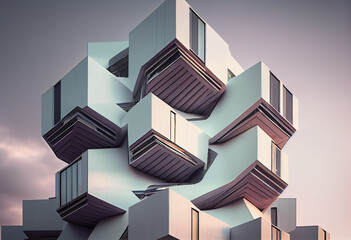 Poster - an office building with a façade that features a series of metal louvers, providing shade and privac