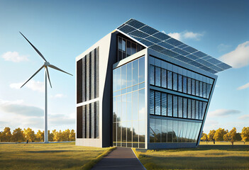 Poster - a modern building with a façade that features a unique blend of metal and concrete materials. genera