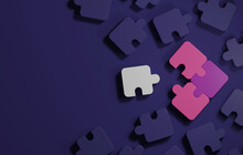 Connection Together Puzzle Pieces On A Purple Background
