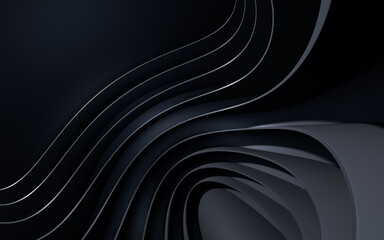 Canvas Print - Dark curve geometry structure, 3d rendering.