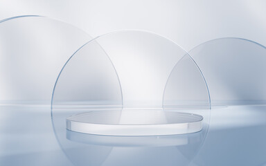 Sticker - Transparent glass stage background, 3d rendering.