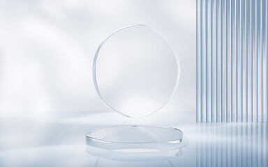 Poster - Transparent glass stage background, 3d rendering.
