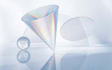 Poster - Transparent glass geometry background, 3d rendering.