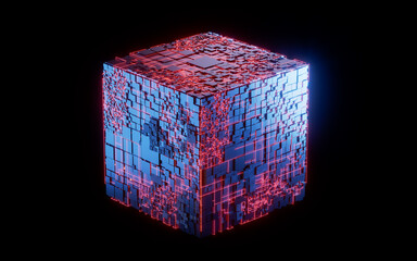 Poster - Abstract technology cube construction, 3d rendering.