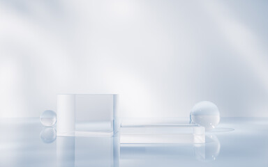 Poster - Transparent glass stage background, 3d rendering.