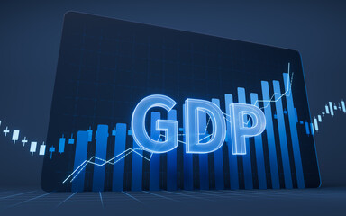 Wall Mural - Growth of GDP with statistical graph, 3d rendering.