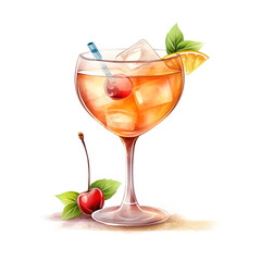 Canvas Print - Watercolor Illustration Coctail, Ai generated