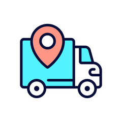 Sticker - Shipping regions pixel perfect RGB color icon. Delivery service zone. Online shopping. Website information. Isolated vector illustration. Simple filled line drawing. Editable stroke. Arial font used