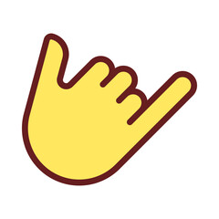 Sticker - Shaka sign pixel perfect RGB color icon. Call me. Greeting gesture. Non verbal communication. Isolated vector illustration. Simple filled line drawing. Editable stroke. Arial font used