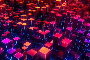 Abstract 3d background, Neon cubes, Generative ai
