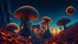 Fototapeta Uliczki - surreal alien landscape of a microscopic fungi, Generative AI