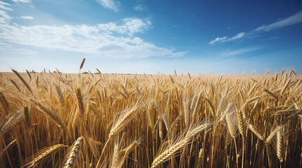 Wall Mural - landscape with golden wheat field and sunny day under blue sky rural countryside, generative AI