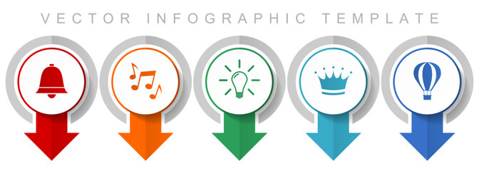 Aufkleber - Internet icon set, miscellaneous pointer icons such as bell, music, light bulb, crown and ballon for webdesign and mobile applications, modern design infographic vector template