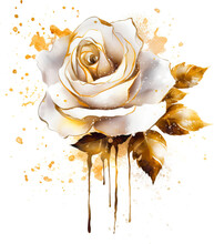 A Painting Of A White Rose With Gold Leaves And A White Rose With Generative AI