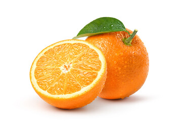 Wall Mural - fresh orange with cut in half and water droplets isolate on white background. clipping path.