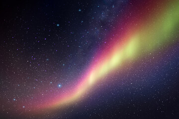 Sticker - starry sky. milky way and polar lights. purple yellow aurora borealis