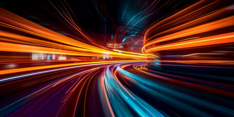 Wall Mural - abstract long exposure dynamic speed light trails background. generative ai