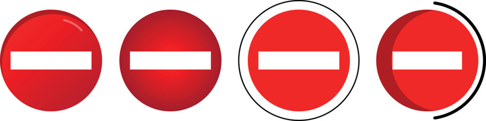 Flat vector road signs vector collection. Prohibition Sign Icon on white background